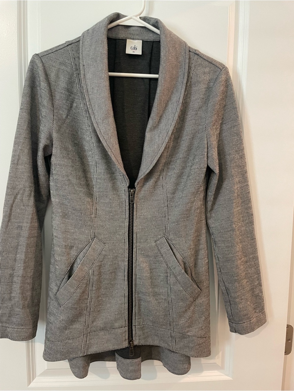 CAbi Drop Off Gray Shawl-Collar Zip Utility Jacket